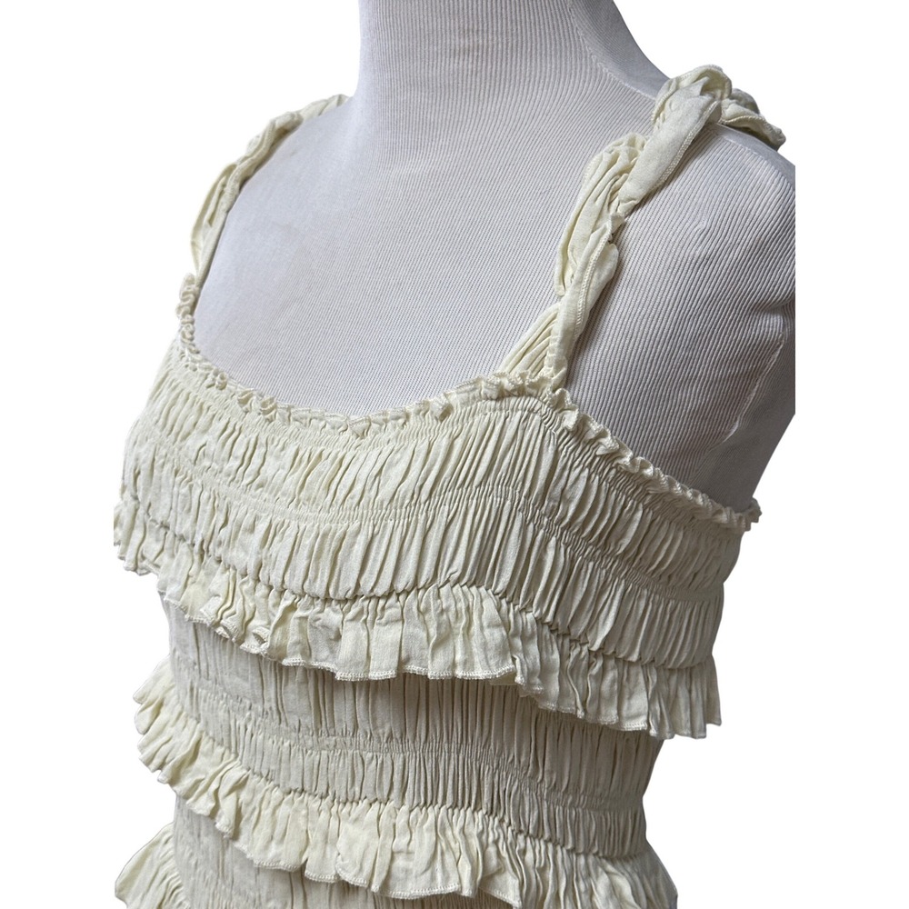 Esthe Cream Smocked Ruffle Maxi Dress Linen Blend Sleeveless Medium Greece - Picture 10 of 13